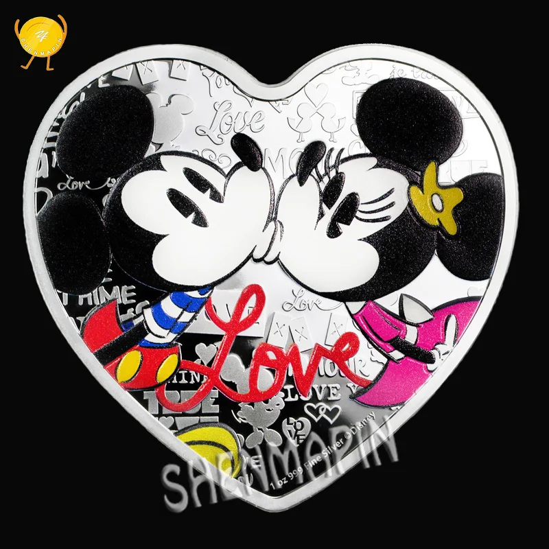 

"I LOVE YOU"999 Silver Mickey Heart-shaped Love Coins Collectibles Love Confession Marriage Memorial Gift My Heart Flies for You