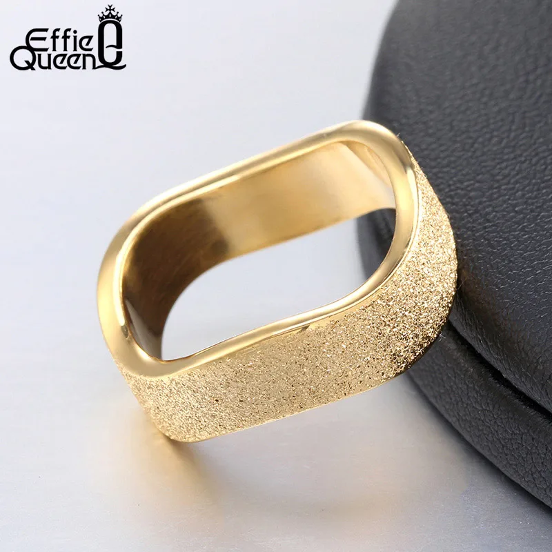Effie Queen Top Grade Gold-color Stainless Steel Rings Frosted Style Irregular Finger Ring Men Women US Size 5 -11 IR11