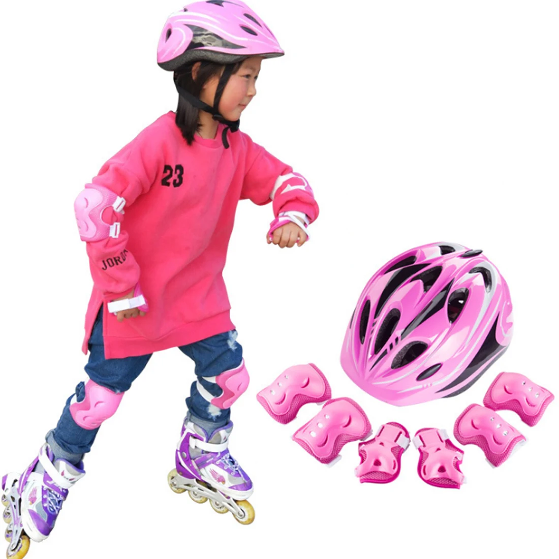 

7pcs SetNew High Quality Sports Protective Gear Children Bpys Girls Bicycle Helmet Full Set for Scooter Roller Skating Skat