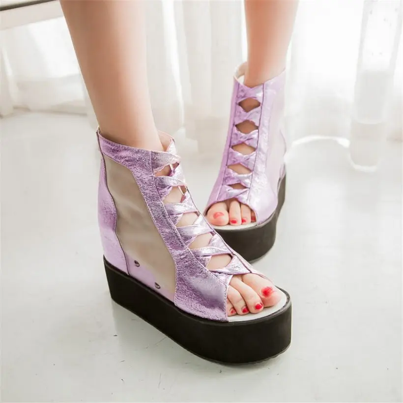 

NAYIDUYUN New Women Breathable Lace High Heel Punk Summer Roman Gladiator Sandals Open Toe Wedge Platform Party Oxfords Shoes