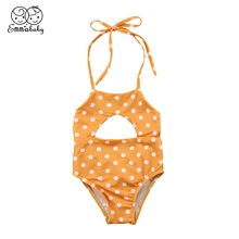 Модная одежда для детей, Детская мода для девочек Купальник Strappy Выдалбливают точка желтый Детские купальники бикини ванный комплект праздничная одежда для маленьких девочек одежда