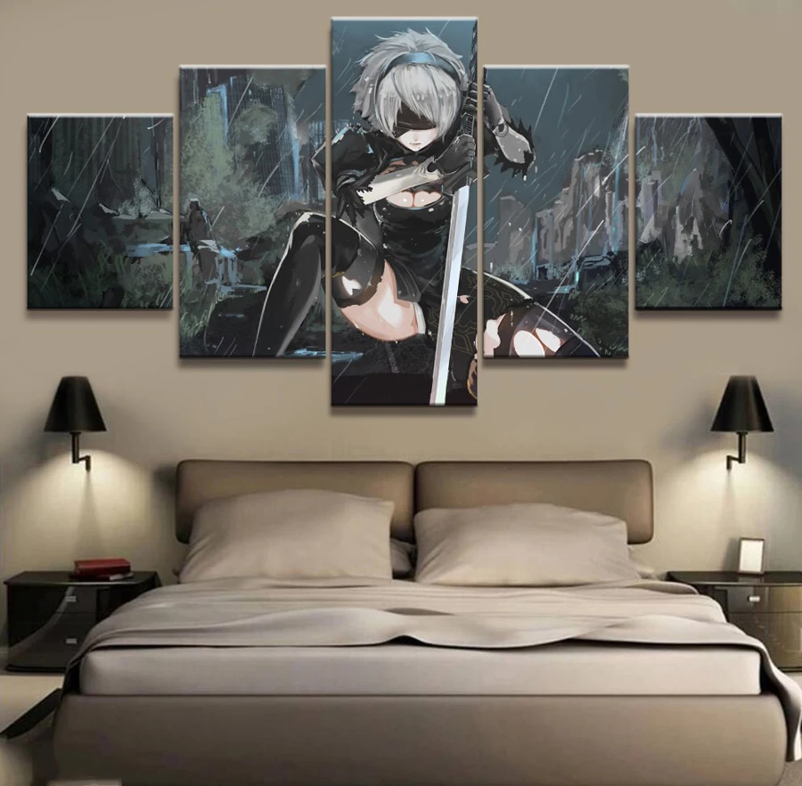 

5 Panel NieR:Automata 2B Game Canvas Printed Painting For Living Room Wall Art Home Decor HD Picture Artworks Modern Poster