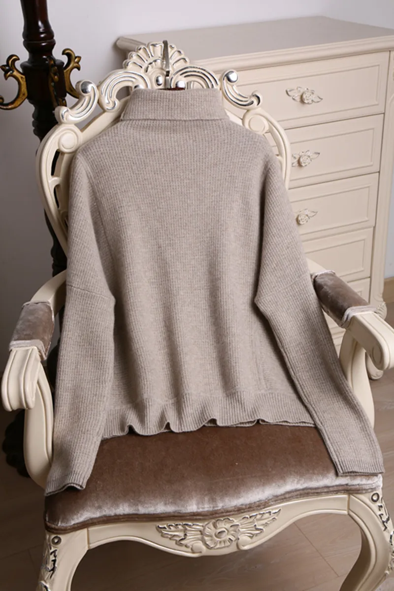 BELIARST, осенний и зимний кашемировый свитер, женский свободный пуловер с высоким воротником, свитер, облегающая вязанная рубашка «летучая мышь» XL