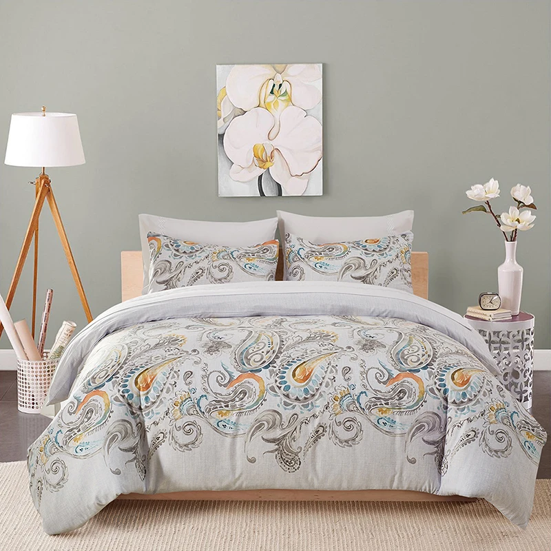

American Style Microfiber Fabric Bedding Sets for Adult Comforter Duvet Cover with 2pcs Pillowcase Geometry Printed Hot