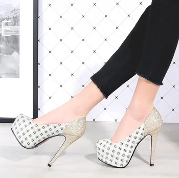 

2019 Spring European & American Style Fashion New Thick Waterproof Platform Stiletto Women's Shoes Sexy Mixed Color Lady's Shoes