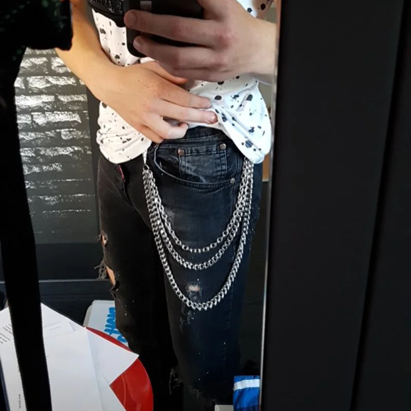 Mujeres tres hebras Biker llavero Jean Portachiavi 3 capas cartera cadena Punk gancho llavero Pantalones Pantalón llavero