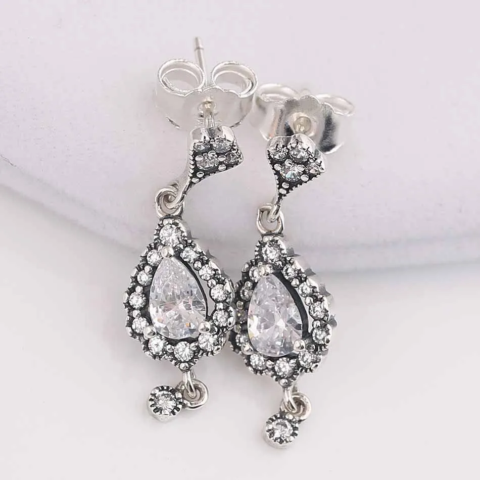 

New 925 Sterling Silver Earring Women Dropwater With Crystal Stud Earrings For Women Wedding Gift DIY Fine Jewelry