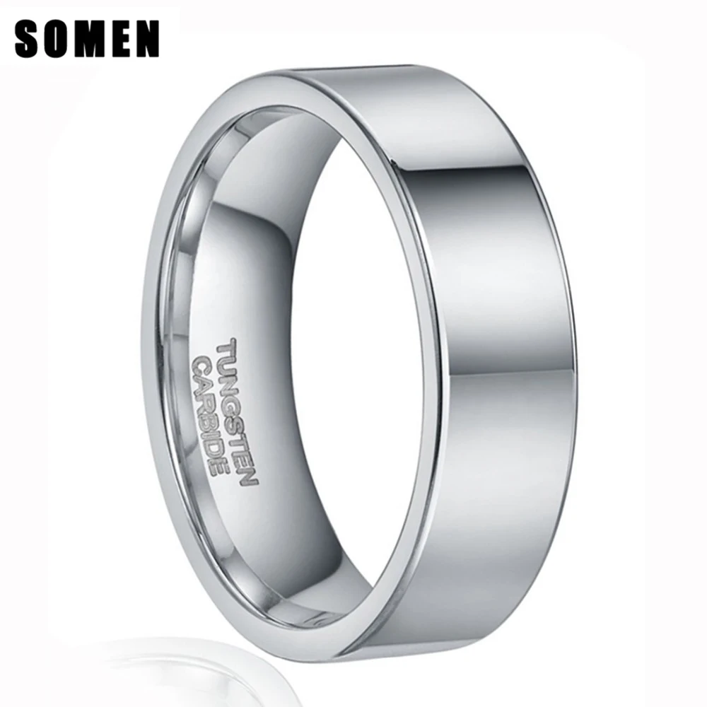 

8MM Fashion Silver Tungsten Carbide Ring Men Tungsten Wedding Rings Comfort Fit Beveled Edges Brushed Plain Band