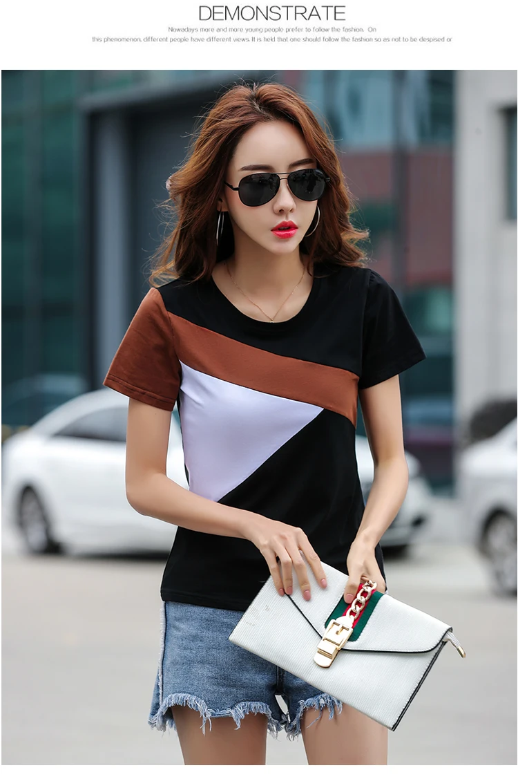 plus size blouses Slim Shirt 2021 Summer The New Fashion Women Short Shirt Stitching Shirt Round Neck Short Sleeve Women Tops and Blouse 2575 50 sexy blouses for women