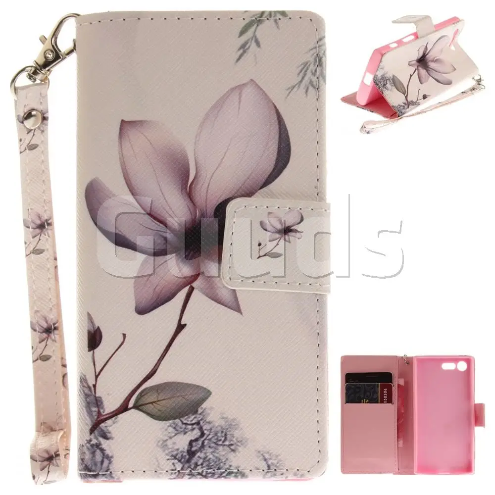 Magnolia Flower Hand Strap Leather Wallet Case for Sony Xperia X Compact X Mini