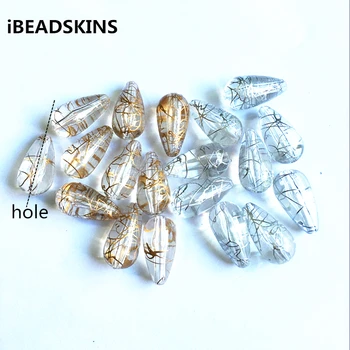 

New arrival! 22x12mm 300pcs/lot clear with gold/silver wire drawing effect Drops-shape Acrylic beads (Design as shown)