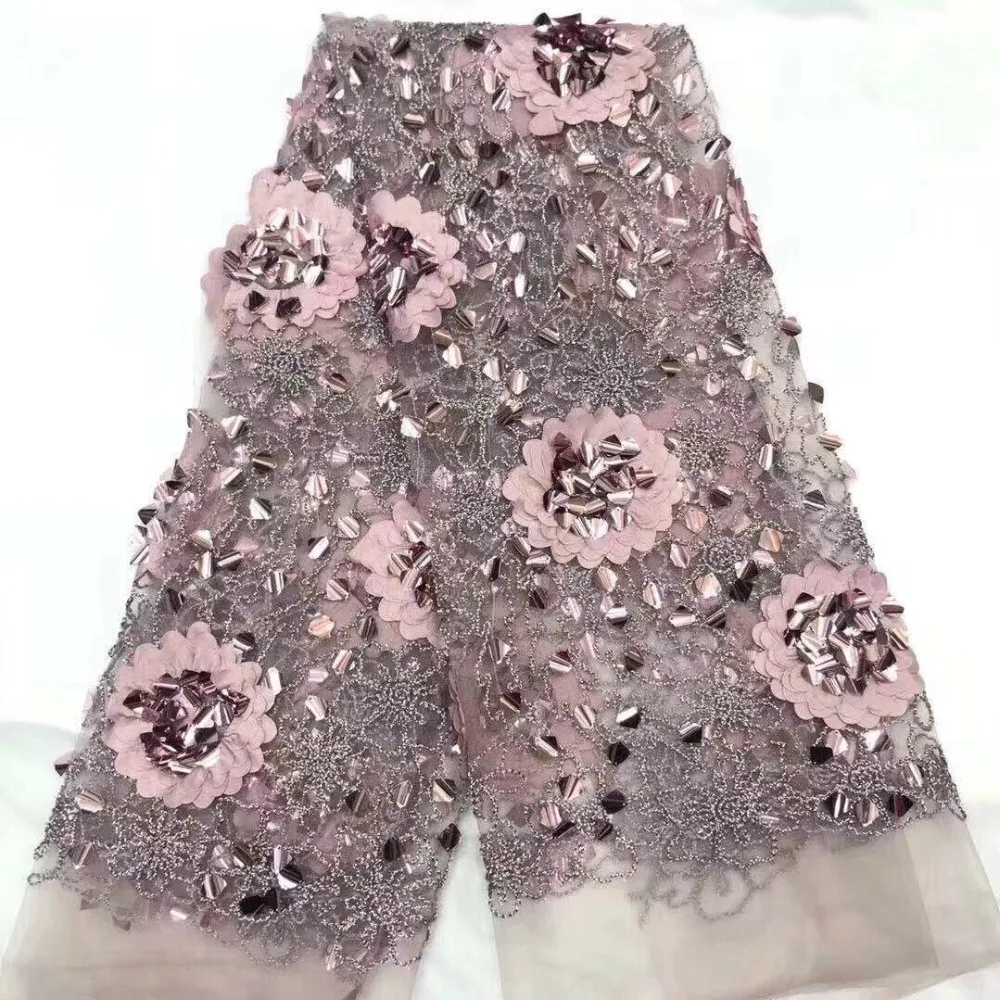 

3d lace fabric fabric flower net lace fabric with sequins and bead african lace fabric 2018 high quality JJH75