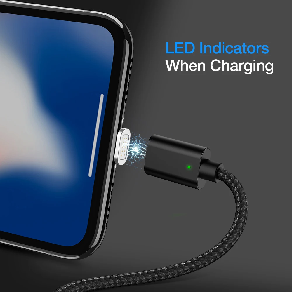 RAXFLY Magnetic Cable For iPhone X XS Max 8 7 Plus Charging Wire Lightning to USB Cable For iPhone 6S LED Magnet Charger Cord
