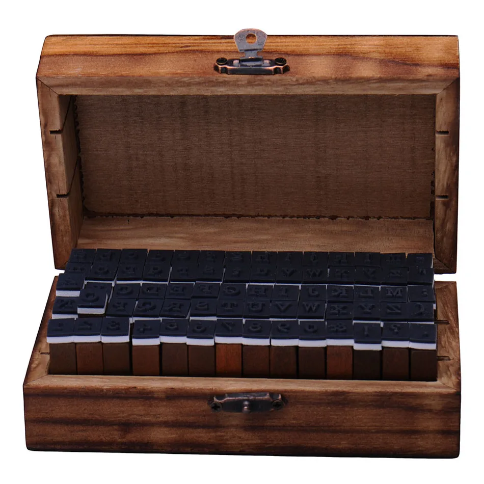 30Pcs/Set DIY Letter Wooden Stamps AlPhabet Stamps Wooden Box