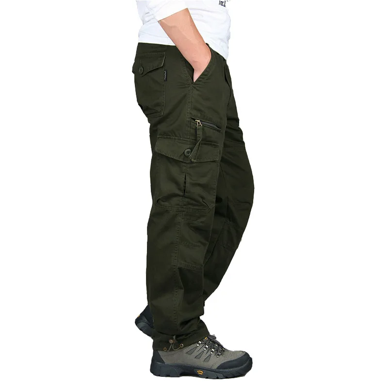 Осень зима мужские армейские брюки прямые длинные мужские брюки повседневные уличные тактические брюки мужские размера плюс Pantalon Cargo Homme - Цвет: Армейский зеленый
