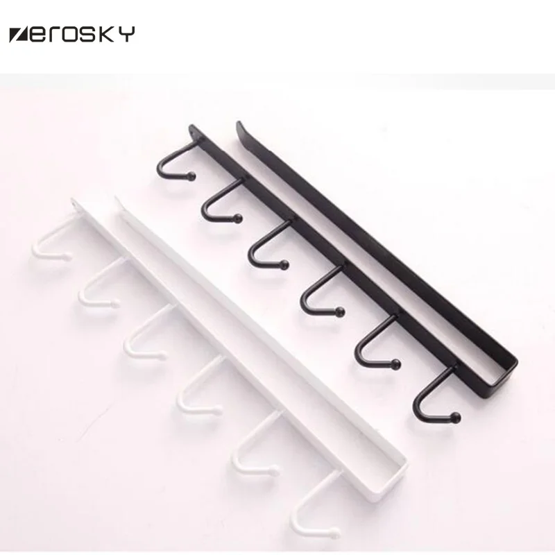 

Zerosky 6 Hooks Cup Holder Hang Kitchen Organiser Bathroom Cabinet Under Shelf Storage Rack Iron Shelf Cabinets