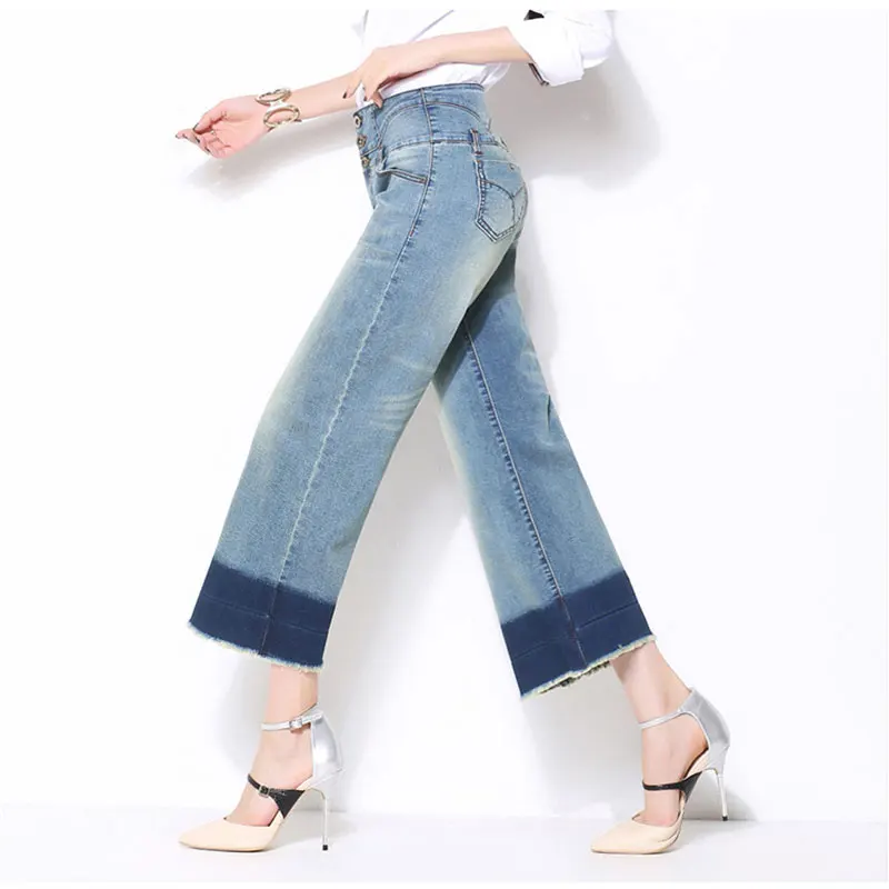 Новые высококачественные женские ботинки больших размеров 26-33 женские джинсы с высокой талией Широкие джинсовые брюки-клеш