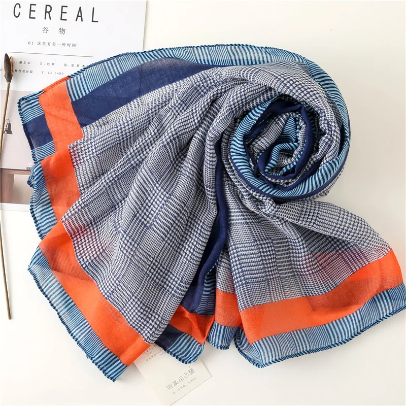 New Design Plaid Striped Viscose Shawl Scarf Women High Quality Printe Pashmina Stole Bufandas Mujer Muslim Hijab 180*90Cm