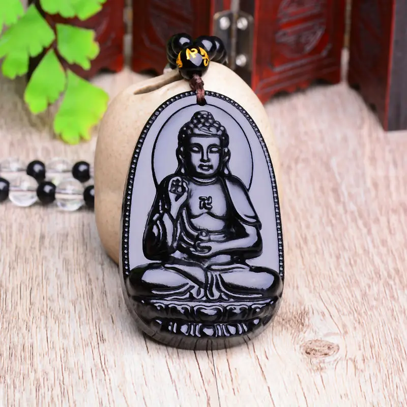 Black obsidian six stars lucky amulet  love natural stone pendant  necklace  for women men  love crystal pendulum jewelry