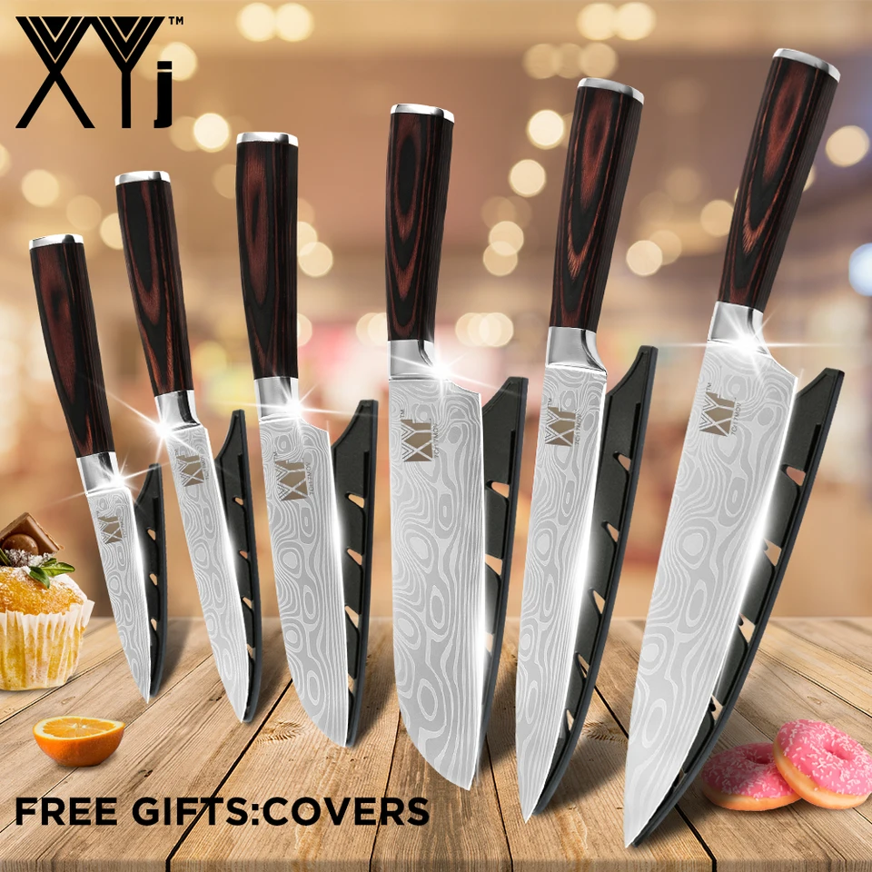 Xyj Ensemble De Couteaux De Cuisine Outils De Cuisine 6 Pieces Utilitaire Cleaver Chef Paring Santoku Couteau Pour Trancher Les Legumes Ensembles De Couteaux En Acier Inoxydable Aliexpress