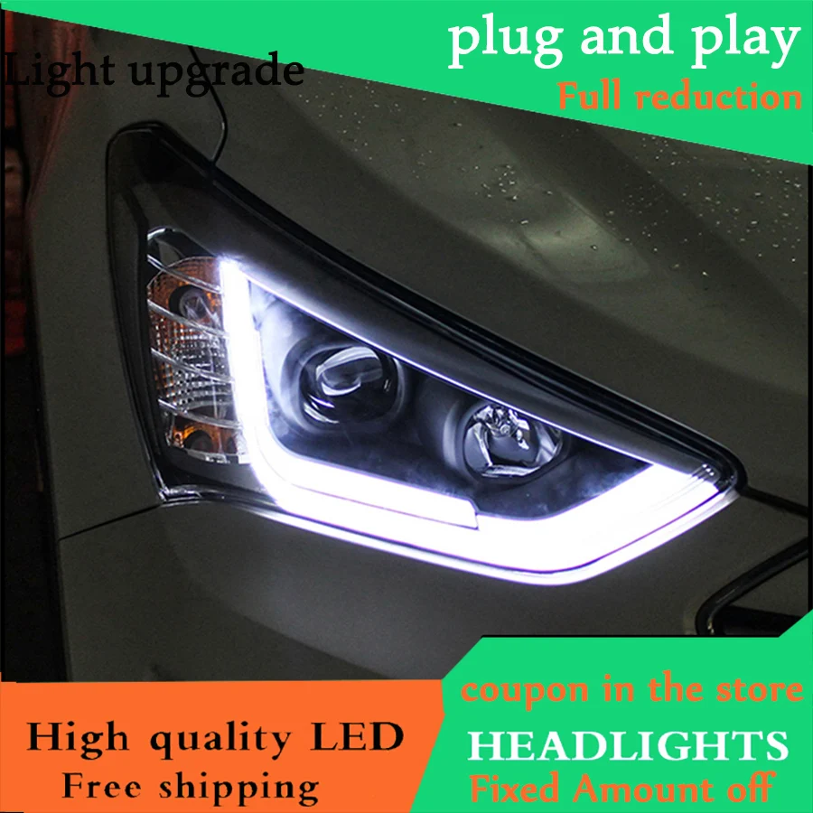 Автомобильный Стильный чехол для фары Hyundai SantaFe IX45 2013 2015 светодиодный DRL Двойной
