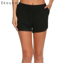 Ekouaer Для женщин хлопок сна пижамы Короткие штаны Повседневное Твердые Кружева украшения шорты Femme летние пижамы для дома плавки