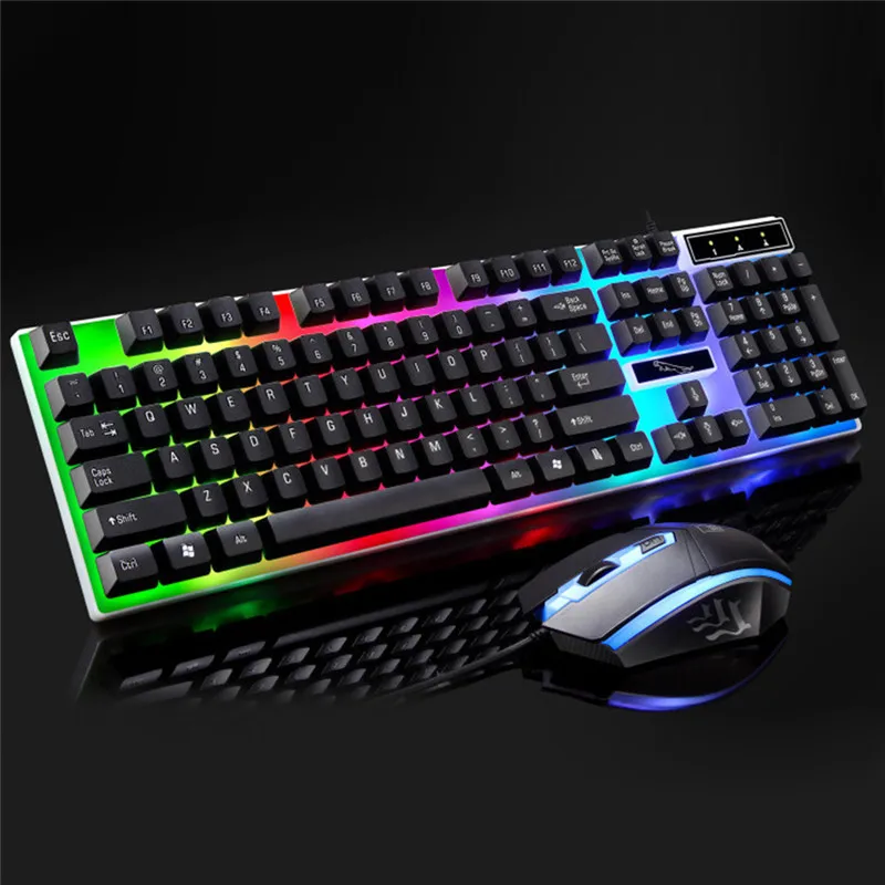 

New Keyboard Mouse Combo Keyboard Gaming Mouse Backlit LED Gaming Led Colorful Fingerboard +Gaming Mouse Breathing Light 1000DPI