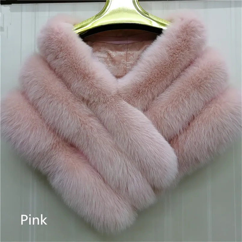 Белые Свадебные меховые пончо и накидки из натурального Лисьего меха, шали и деформации, женский зимний длинный роскошный шарф, меховой палантин, серый, розовый, черный, S37 - Цвет: Розовый