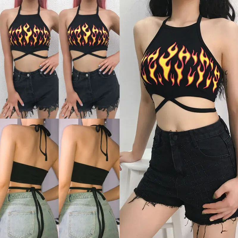 

New Style Women's Camis Print Top Sexy Vest Fashion Camisole Sleeveless Summer Short Sleeveless Casual Bandage Backless Hot 2019
