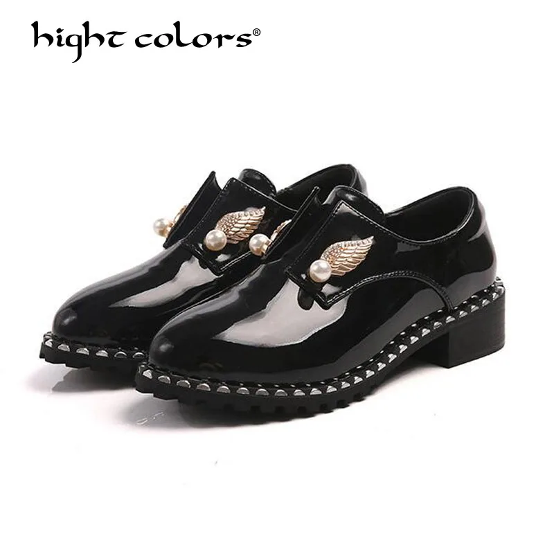 Brand handmade shoes female Black Patent Leather flat shoes Plus Size Woman oxford shoes for women zapatos mujer Brogues oxfords