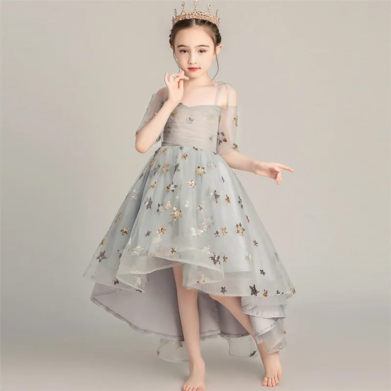 Детское бальное платье принцессы на бретельках для дня рождения детское фортепиано для девочек, Пышное Платье с хвостом