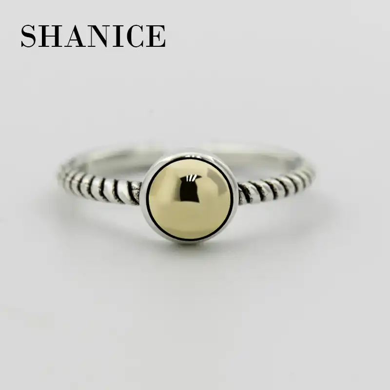 SHANICE 925 пробы серебряные Открытые Кольца круглые золотые бусины регулируемые