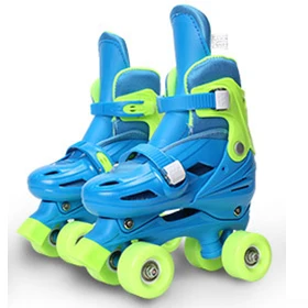 Милая детская розовая двойная линия для девочек, четырехъярусная параллельная фигурка, обувь для скейтборда, ботинки из искусственной кожи, 4 колеса, ударопрочный с тормозом, стабильный - Цвет: Blue S EUR29-32