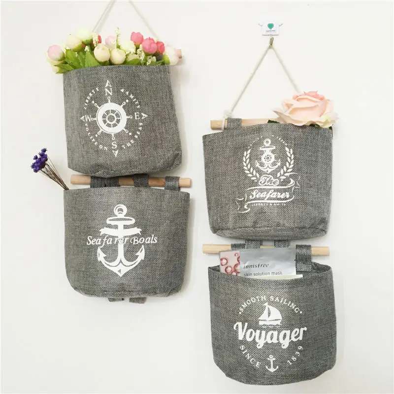 

Wall Sundry Navy Fabric Cotton Pocket Hanging Holder Storage Bag Rack makeup Cosmetic organizer storage basket box