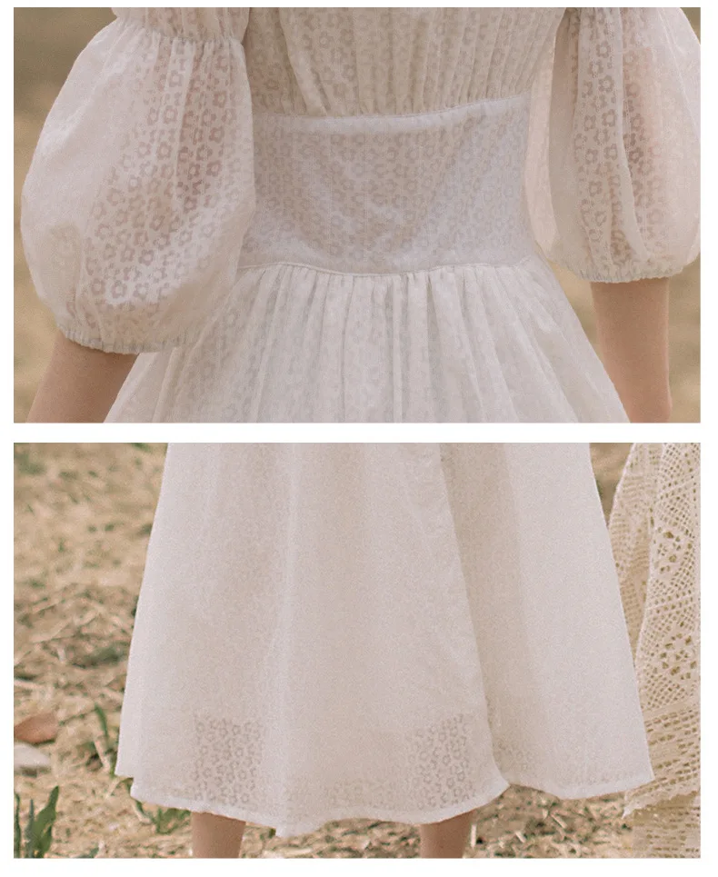 Ubei французский суд винтажное платье модное пышные рукава сказочное белое платье женское с v-образным вырезом длинное платье