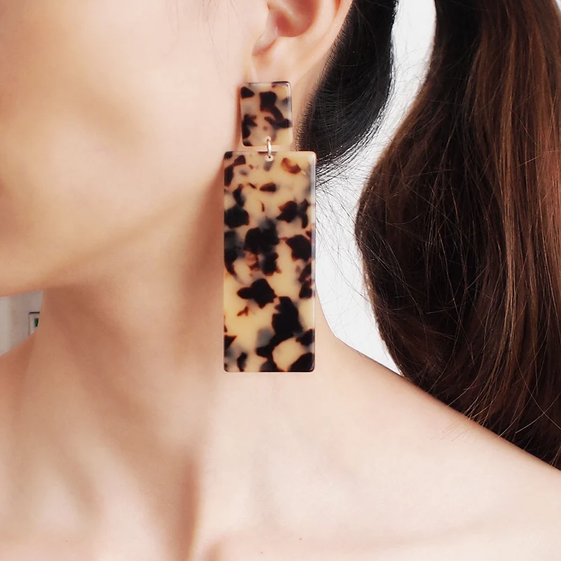 MANILAI Rectangle Acrylic Long Dangle Earrings Big Geometric Acetate Tortoiseshell Earrings For Women Statement Leopard Jewelry