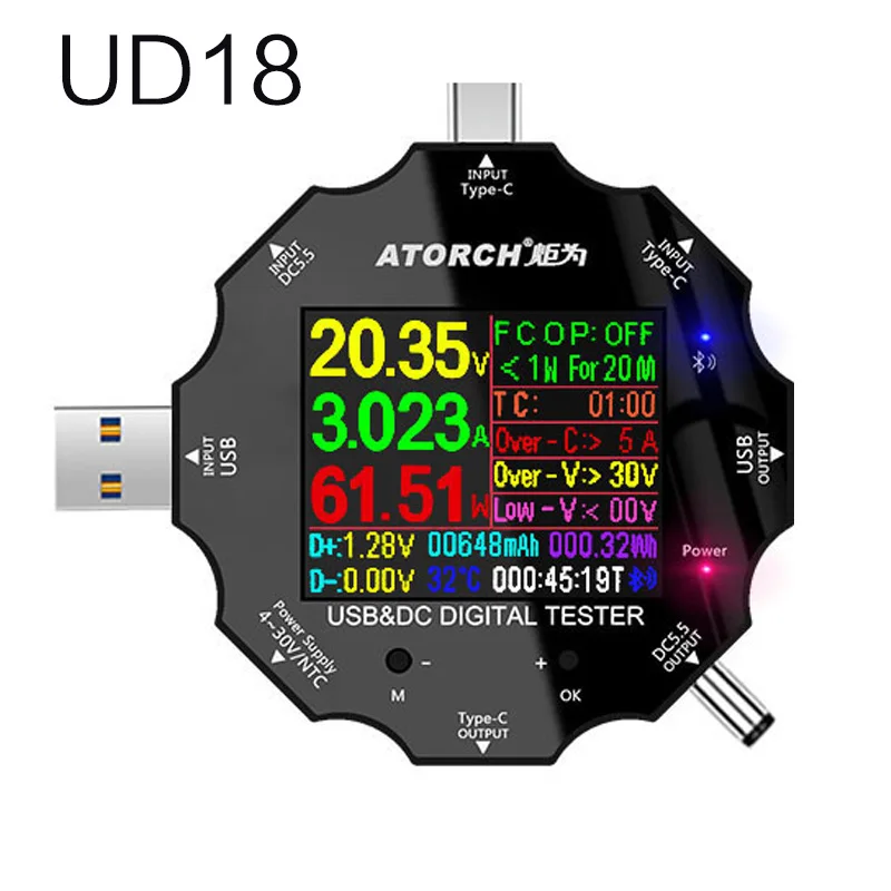 USB Тестер dc Цифровой вольтметр усилитель напряжение измеритель тока Амперметр USB3.0 18 в 1 детектор зарядное устройство+ DC крокодил зажим - Цвет: UD18