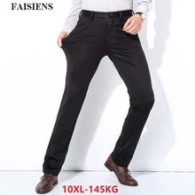 Для мужчин флис толстый костюм брюки плюс большой Размеры большой 9XL 10XL утепленные штаны Формальные эластичность зима Бизнес 48 50 52 прямые брюки