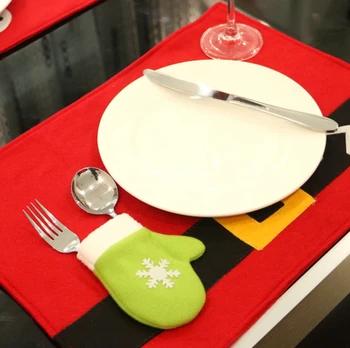 

15sets Christmas Table Mat with Knife and Fork Bag Placemat Cloth Pad for Dining Table Set Home Decor Xmas Gifts 45*33cm