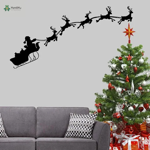 

YOYOYU Vinyl Wall Decal Santa Claus Elk Christmas Cartoon Festival Interior Living Room Home Decoration Stickers FD396