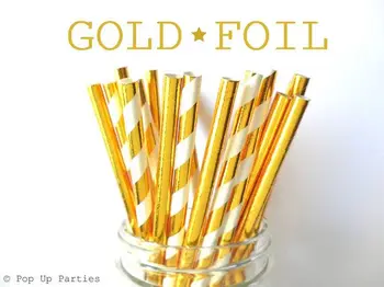 

Free Shipping 3000pcs Gold Foil Silver Foil Metallic Paper Straws Wedding Showers Birthday Anniversary Favor Drinking Straw
