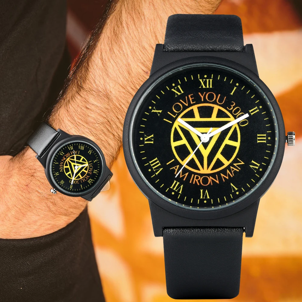 

Men's Watch I LOVE YOU 3000 Watch Elegant Black PU Leather Strap Quartz Watch Roman Numerals Display Dial Wristwatch
