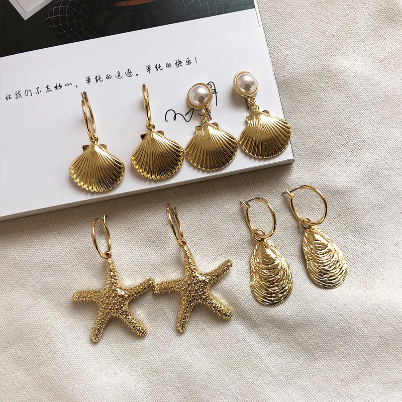 

Ocean Wind Temperament Earrings Personality Ladies Fashion Exaggerated Shell Geometric Type Retro Starfish Shell Earrings