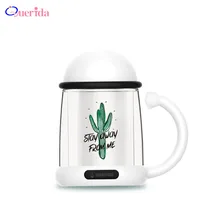 Милый Кот Стекло Чай чашка с двойными стенками тепла устойчивая изоляция Цветочная чайная чашка с сетчатый фильтр домашнего офиса ручка чашки