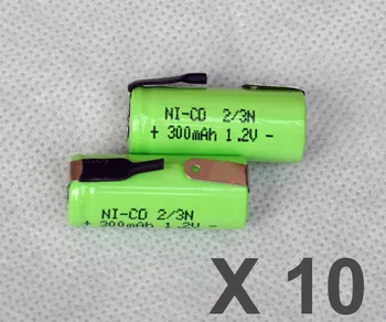 

10PCS 1.2V 2/3N rechargeable battery 300mah 2/3 N ni-cd nicd cell with tab pins for electric shaver razor toothbrush