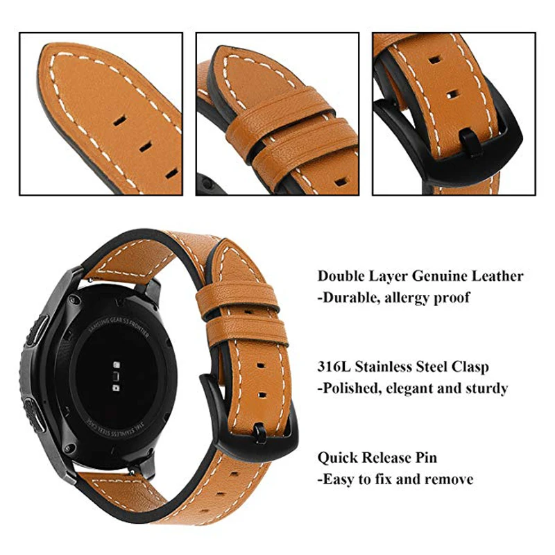  Genuine Leather Watch band for Garmin Forerunner 245/Vivoactive 3/vivomove HR Smart Watch Strap For - 33027321950