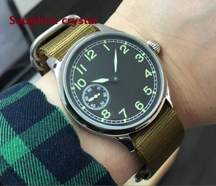 الياقوت الكريستال 44 مللي متر PARNIS الأسود الهاتفي الآسيوية 6497 17 جواهر الميكانيكية اليد الرياح حركة مضيئة ساعات آلية pa121-p8