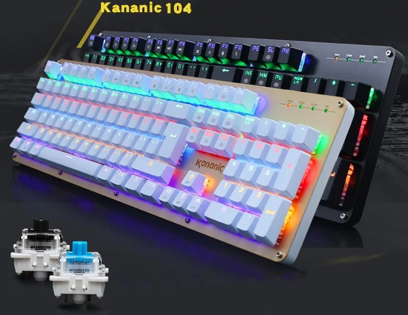 KANANIC 104 ключ RGB подсветка USB Проводная эргономичная Механическая игровая клавиатура плавающие клавиши, пластина из алюминиевого сплава