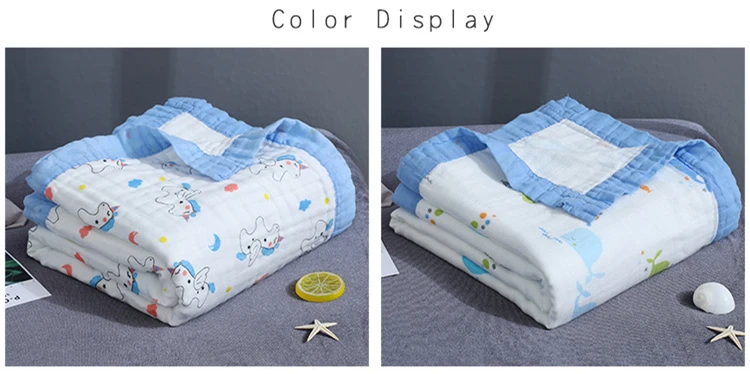 New 4 Layers Bamboo Baby Muslin Blanket Newborn Swaddles Soft Cartoon Blankets Bath Gauze Infant Wrap Sleepsack Multi-use Diaper (16)
