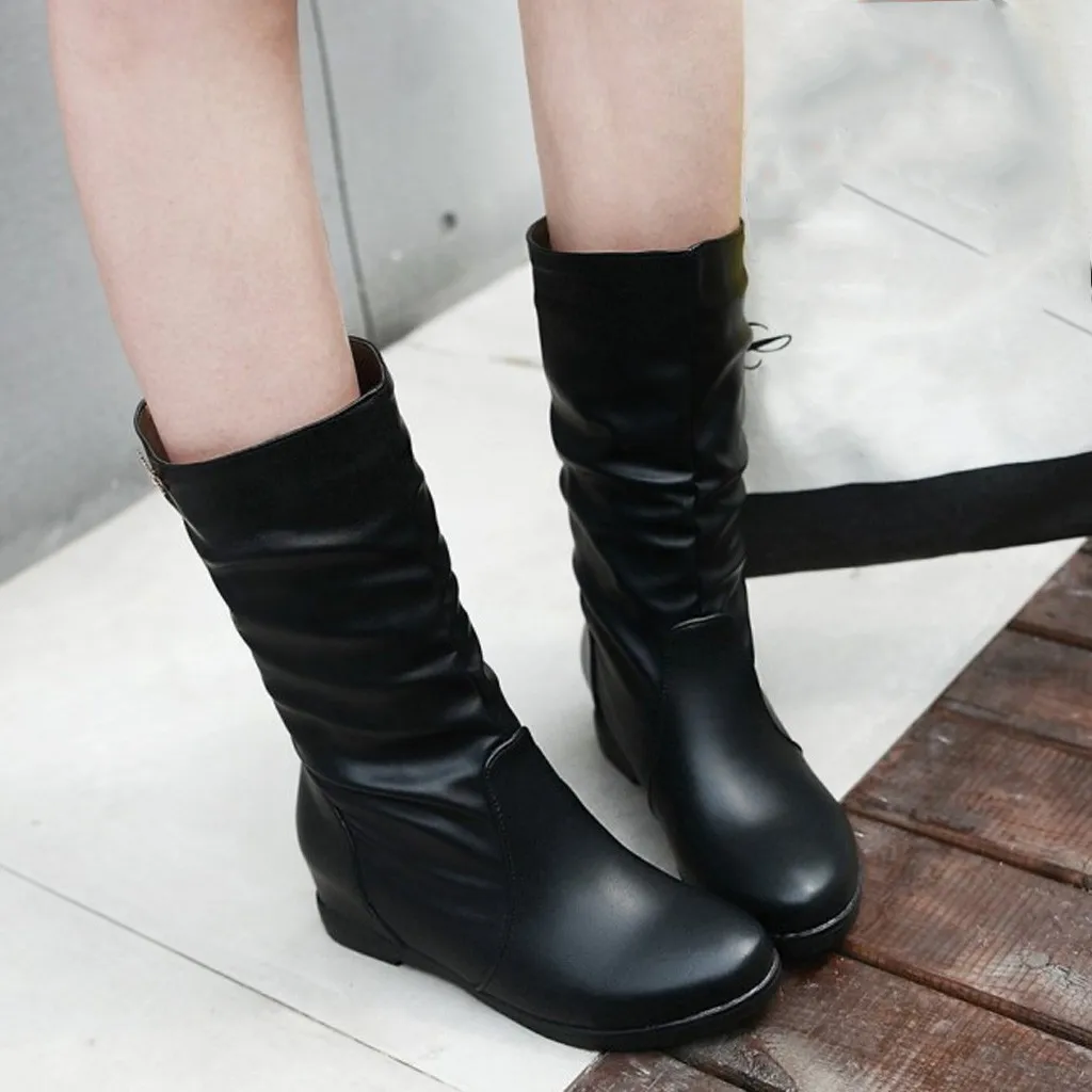 Size 35-43 2019 New Shoes Women Boots Simple Wedge Mid-tube Female Autumn Winter lady Thigh High | Обувь